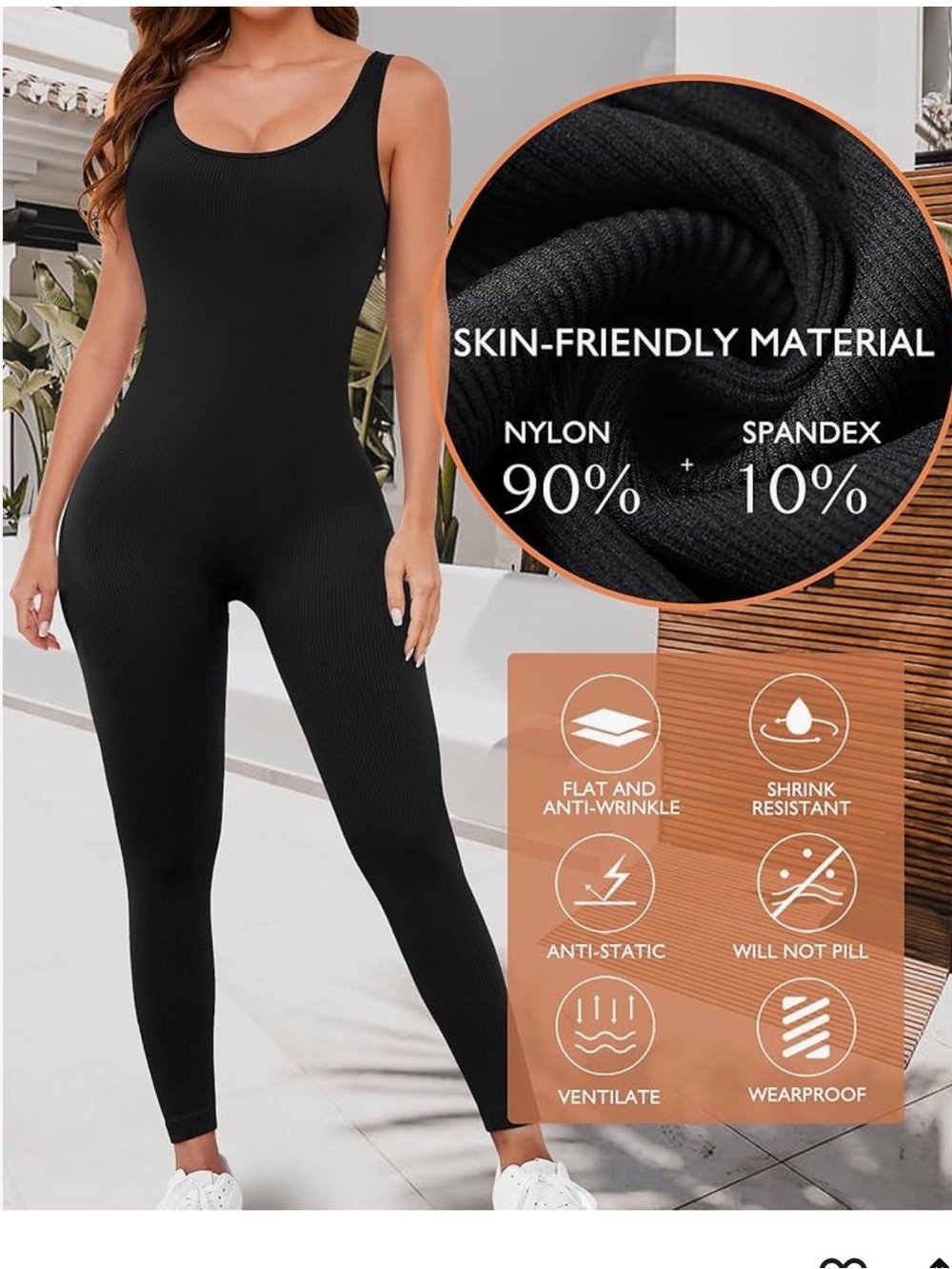 AURUZA Workout Jumpsuit for Women, Seamless Ribbed Yoga Unitard, Square Neck